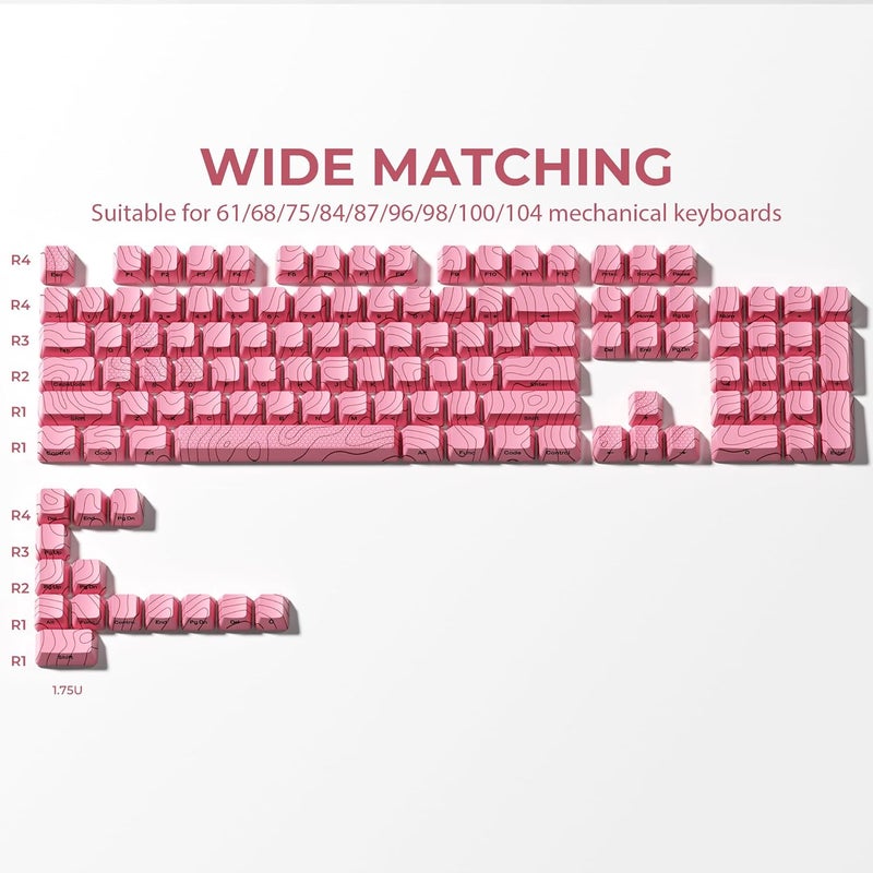 HITIME XVX Pink Topographic Keycaps with IMD Tech, Shine Through Custom Keycap 60 75 100 Percent, Lines Backlit Keycap Set, OEM Profile, Side Printed Keyboard Key caps for Keyboards(Only Keycaps) - Image 4